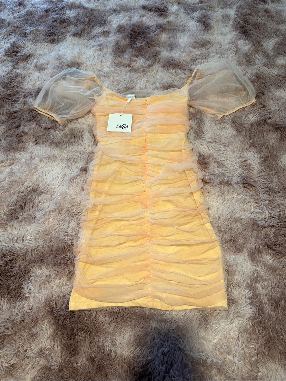 Selfie Leslie Peach Mesh Ruffle Mini Dress